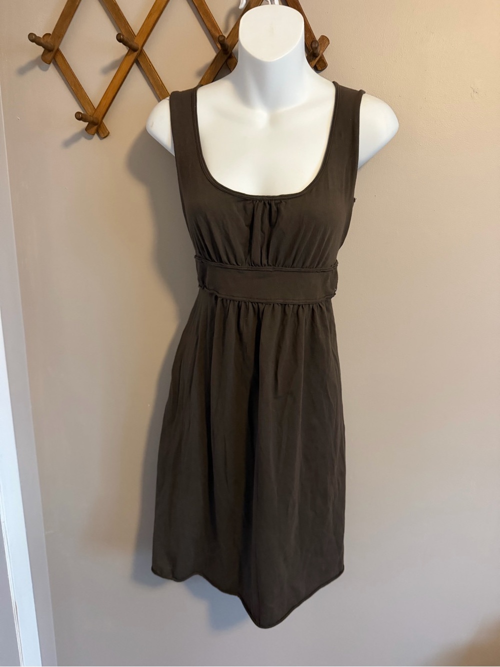 Vintage Juicy Couture Brown Scoop Neck Empire Waist Tie Back Dress Large